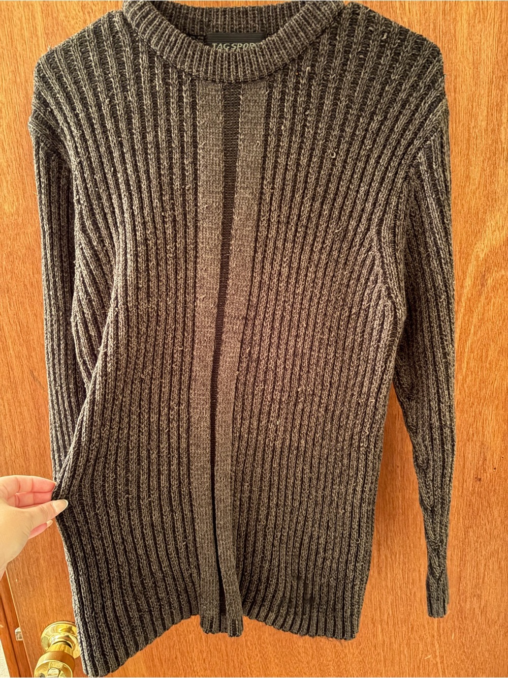 Tag Men's Dark Gray Ribbed Crewneck Sweater